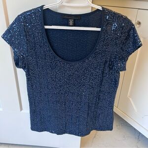 Kenneth Cole New York Navy sequin fitted top